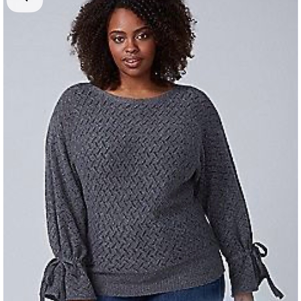 Lane Bryant Gray Open Knit Tie Long Sleeve Sweater Women’s Size 18/20
